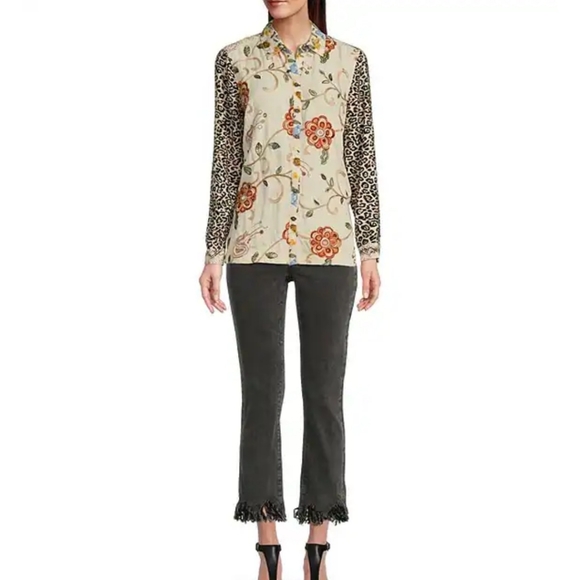 John Mark Boho Long Sleeve All Over Embroidered Front Button Mixed Print… - Picture 3 of 4